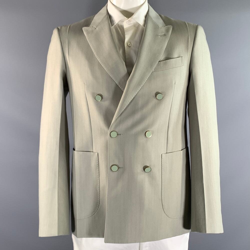 LOUIS VUITTON Chest Size 38 Green Wool & Polyester Peak Lapel Sport Coat